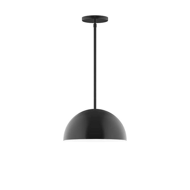 Black arcade stem-hung pendant with domed shade