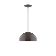 Architectural bronze stem-hung pendant with domed shade, round canopy