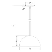 Terracotta dome pendant light size diagram, 12 in wide with 6 in depth