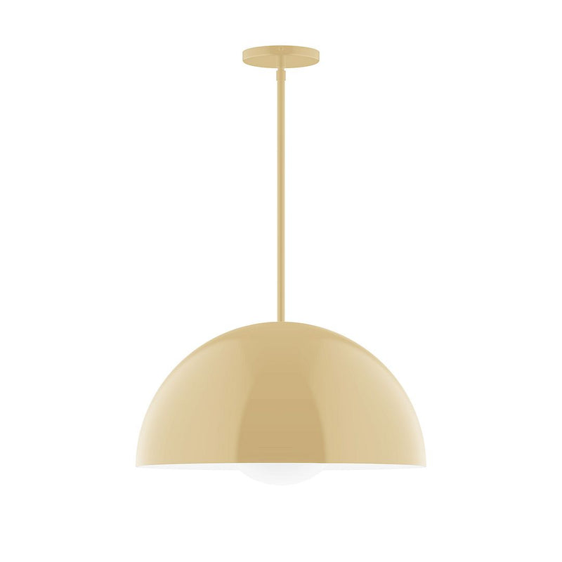 Ivory glass globe stem pendant with round ceiling canopy and dome-shaped shade