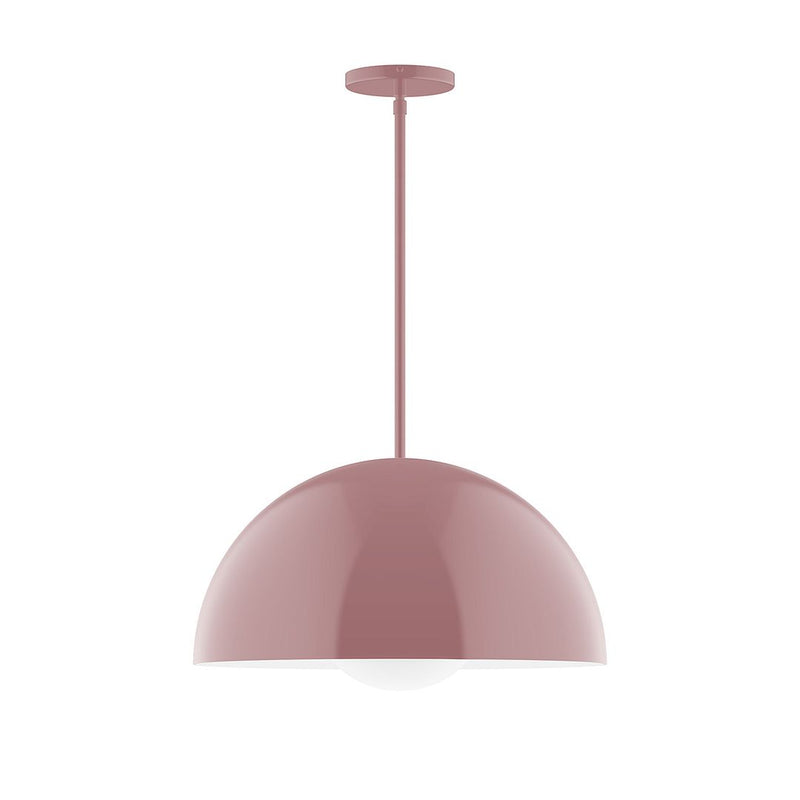 Mauve glass globe pendant with stem and round ceiling canopy