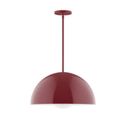 Barn red glass globe pendant with straight stem and round canopy, 18 in.