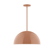 Terracotta dome stem-hung pendant with round shade and short ceiling canopy
