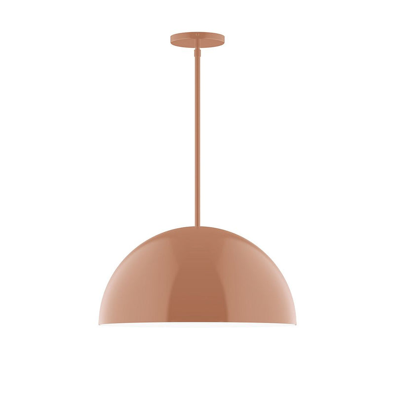 Terracotta dome stem-hung pendant with round shade and short ceiling canopy