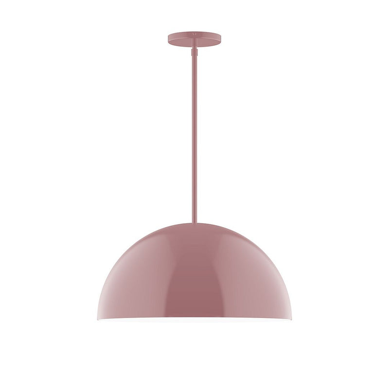 Mauve stem-hung dome pendant light with round canopy
