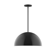 Black stem-hung dome pendant light with circular canopy and smooth curved shade