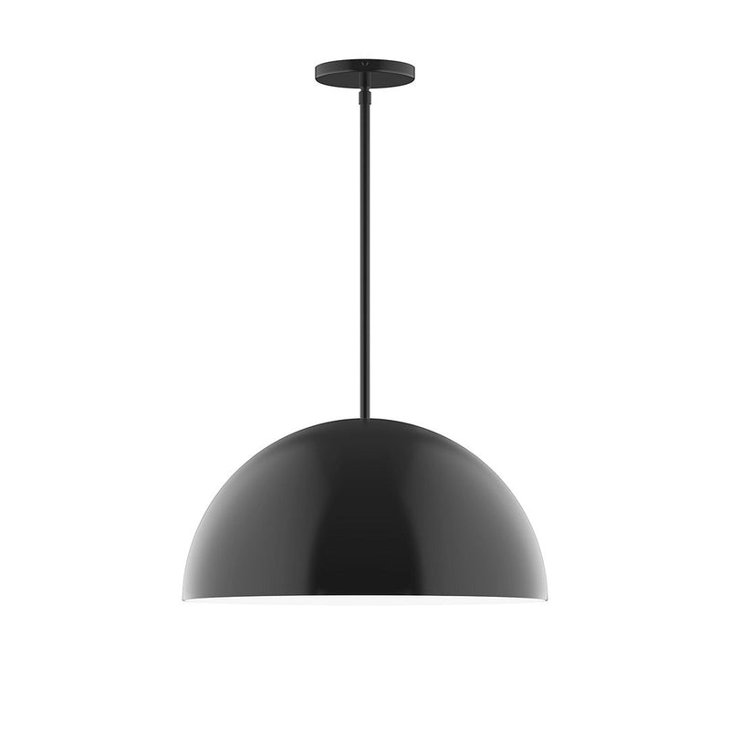Black stem-hung dome pendant light with circular canopy and smooth curved shade