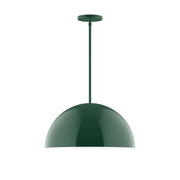 Forest green dome stem-hung pendant light with rounded shade and straight stem.