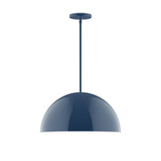 Navy LED stem-hung pendant with dome shade and round canopy
