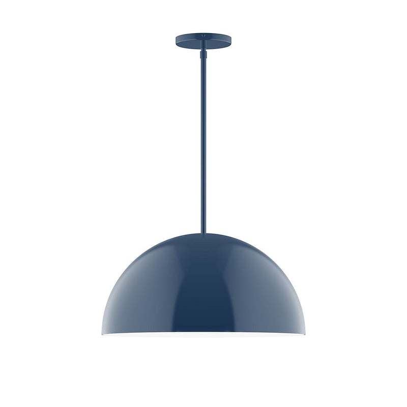 Navy LED stem-hung pendant with dome shade and round canopy