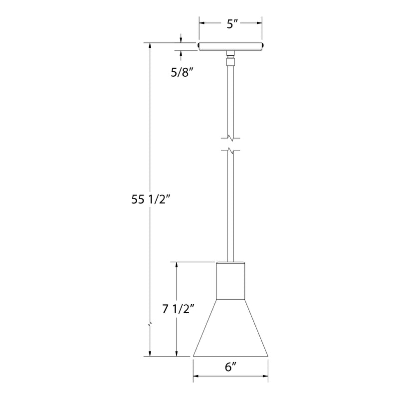 Stem-hung pendant dimensions: 6 in shade, 55 1/2 in drop, 7 1/2 in height