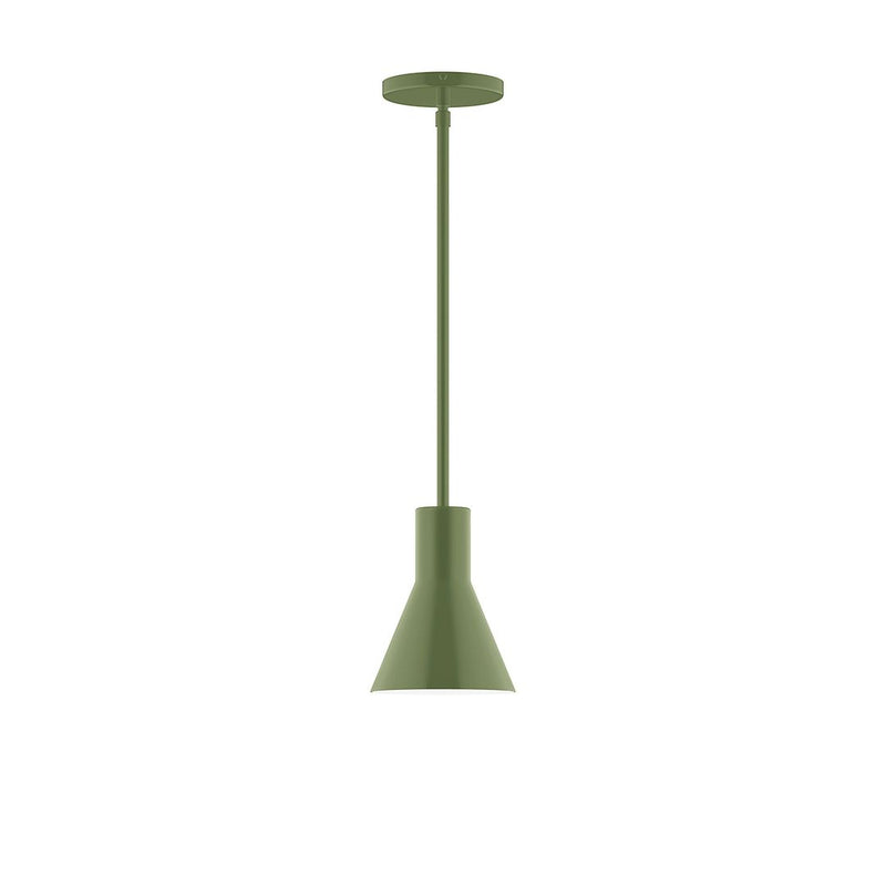Fern green stem-hung pendant with flared shade and round ceiling canopy