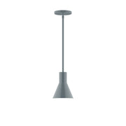 Slate gray LED stem-hung pendant with bell shade and round ceiling canopy