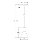 White stem-hung pendant with top canopy and flare shade; dimensions shown