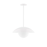 White glass globe stem-hung pendant with ceiling canopy and long stem