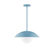 Light blue glass globe pendant light with stem and round canopy