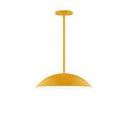 Bright yellow stem-hung pendant with wide dome shade and round canopy