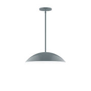 Slate gray LED stem-hung pendant with domed shade and round ceiling canopy