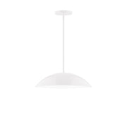 White stem-hung pendant light with wide half-moon shade