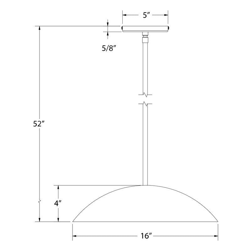 Stem-hung pendant dimensions: 16" dome shade, 52" overall height, 5" canopy width