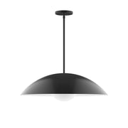 Black stem-hung pendant with dome canopy and translucent glass dome shade