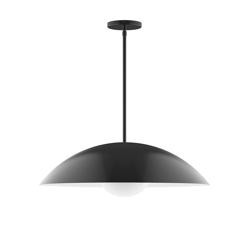 Black stem-hung pendant with dome canopy and translucent glass dome shade