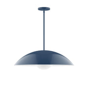 Navy metal dome pendant with hanging stem and round ceiling canopy