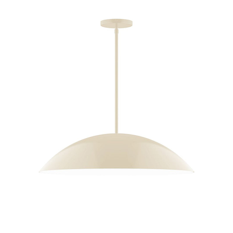 Cream LED stem-hung pendant with dome-shaped shade and hanging rod