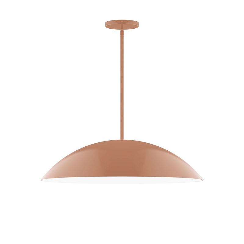 Terracotta dome pendant light with straight stem and round ceiling canopy