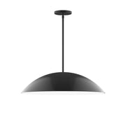 Black stem-hung pendant light with dome shade, 24 in wide and 54 in high