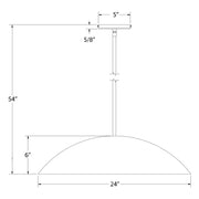 24-inch dome pendant dimension diagram with hanging stem and ceiling canopy