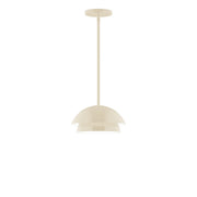 Cream LED stem-hung pendant light with dome-shaped shade and straight downrod