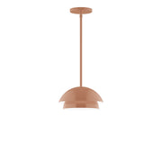 Terracotta stem-hung pendant with rounded dome shade and flat top canopy