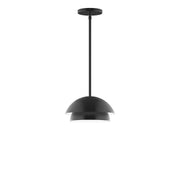 Black stem-hung pendant light with dome shade and vertical downrod
