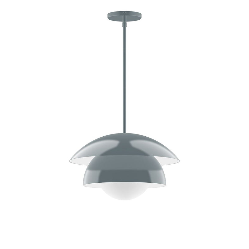 Slate gray stem-hung pendant with frosted glass globe and metal canopy