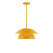 Bright yellow LED stem-hung pendant with dome shade and mounting cap