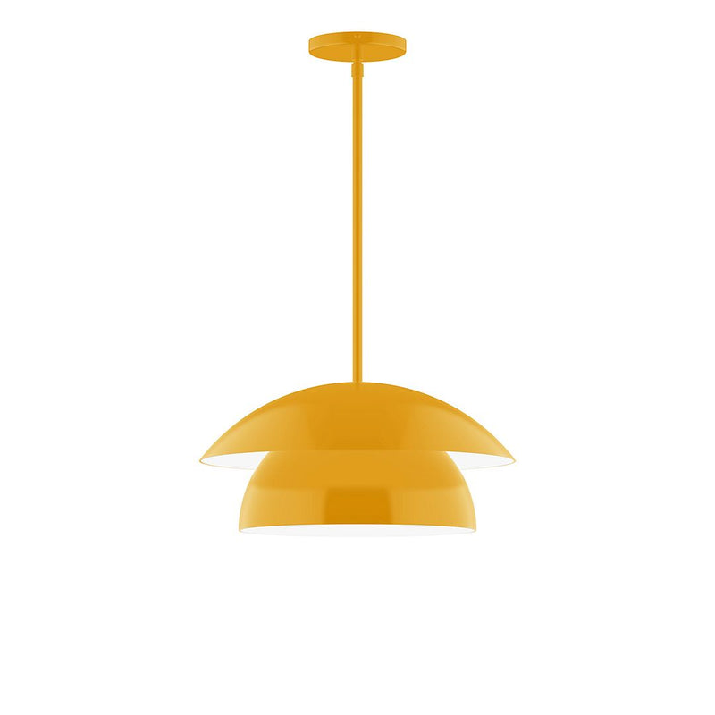 Bright yellow LED stem-hung pendant with dome shade and mounting cap