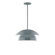 Slate gray stem hung pendant with dome shade and round ceiling canopy