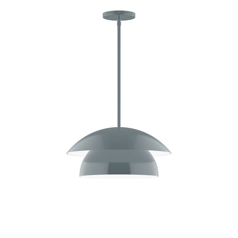 Slate gray stem hung pendant with dome shade and round ceiling canopy