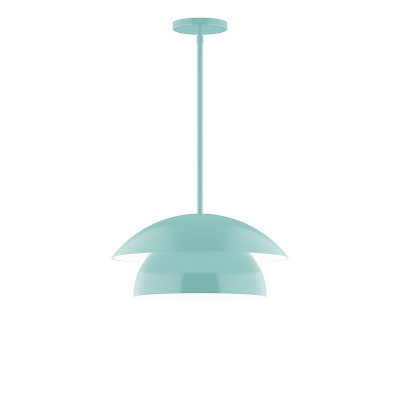 Sea green stem-hung pendant with dome shade and ceiling canopy