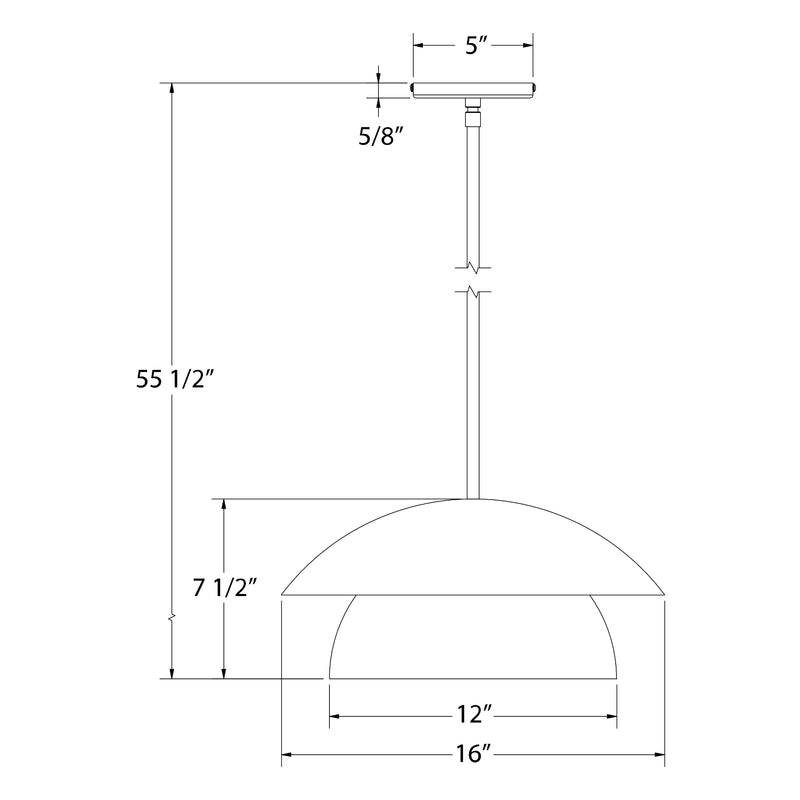 Stem-hung pendant with glass globe; overall height 55 1/2 in, 16 in wide