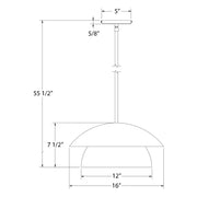 Dome-shaped stem-hung pendant with dimensional measurement diagram
