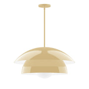 Ivory stem-hung pendant with glass dome globe and circular ceiling canopy