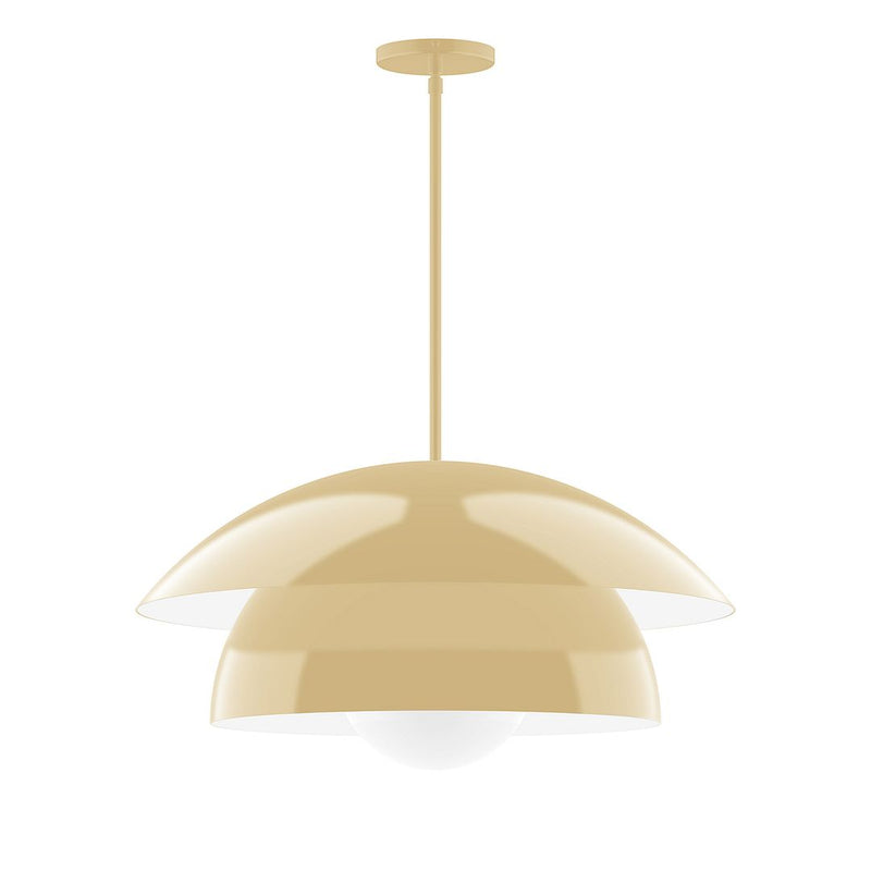 Ivory stem-hung pendant with glass dome globe and circular ceiling canopy