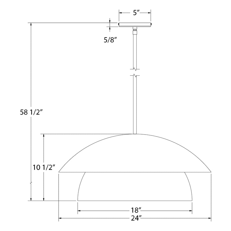 Stem-hung pendant light dimension diagram: 24 in wide, 58 1/2 in high