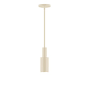 Cream stem-hung pendant with cylindrical shade and vertical rod