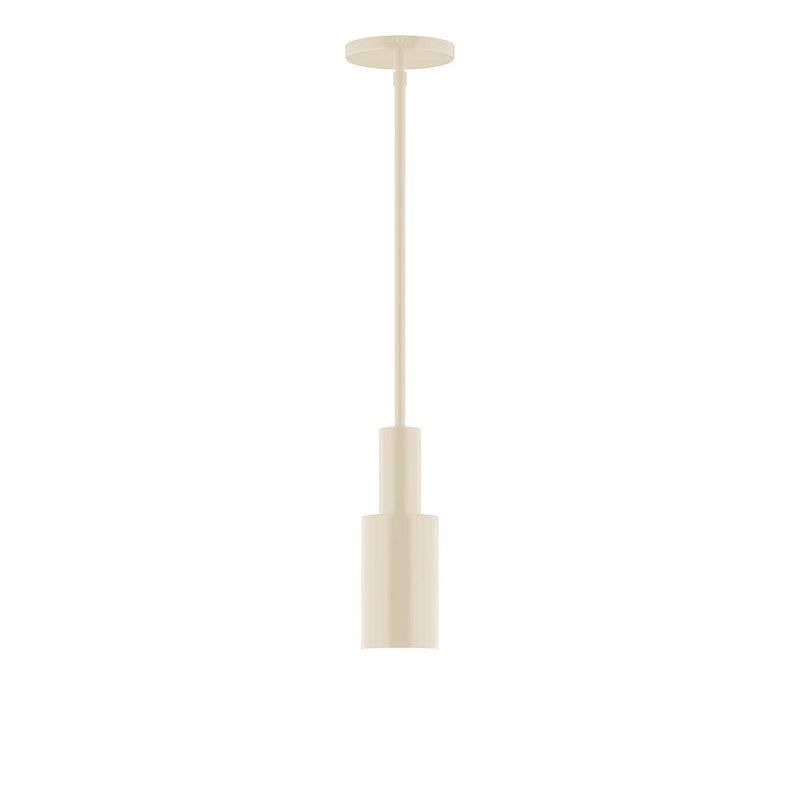 Cream stem-hung pendant with cylindrical shade and vertical rod