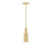 Ivory LED stem-hung pendant with cylindrical shade and round ceiling canopy