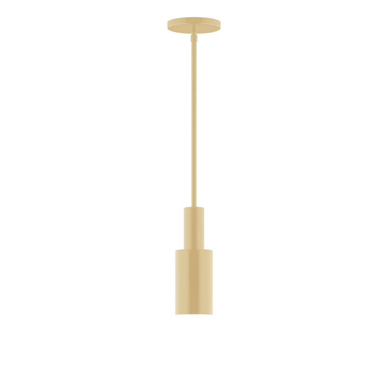 Ivory LED stem-hung pendant with cylindrical shade and round ceiling canopy