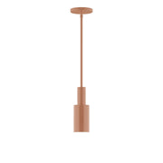 Terracotta stem-hung pendant light with cylindrical shade and ceiling canopy